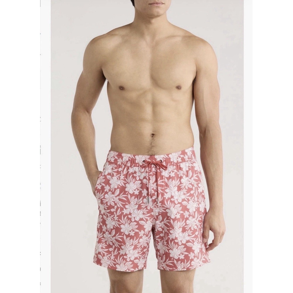 Fair Harbor Men's XXL The Cruiser Swim Shorts Drawstring Lined Red Tropical